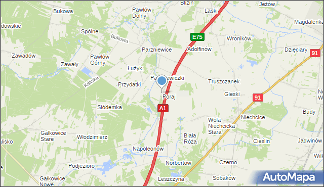 mapa Poraj, Poraj gmina Wola Krzysztoporska na mapie Targeo